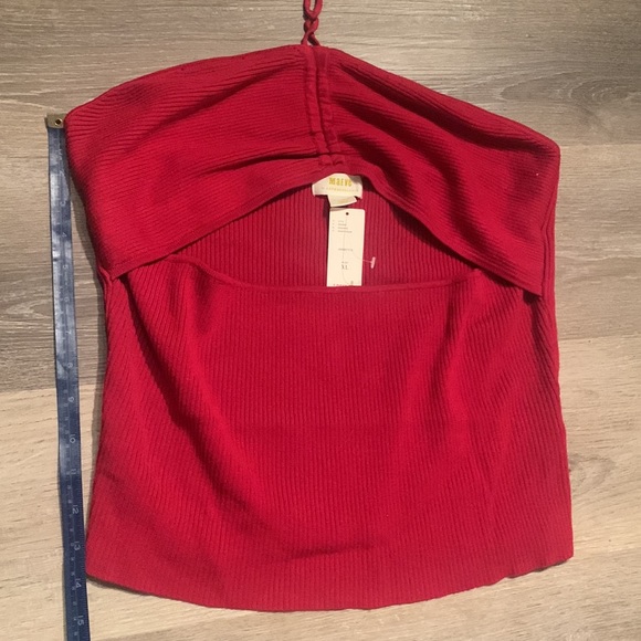 Anthropologie Maeve cut out ribbed halter top raspberry red color stretches NWT - Picture 6 of 7
